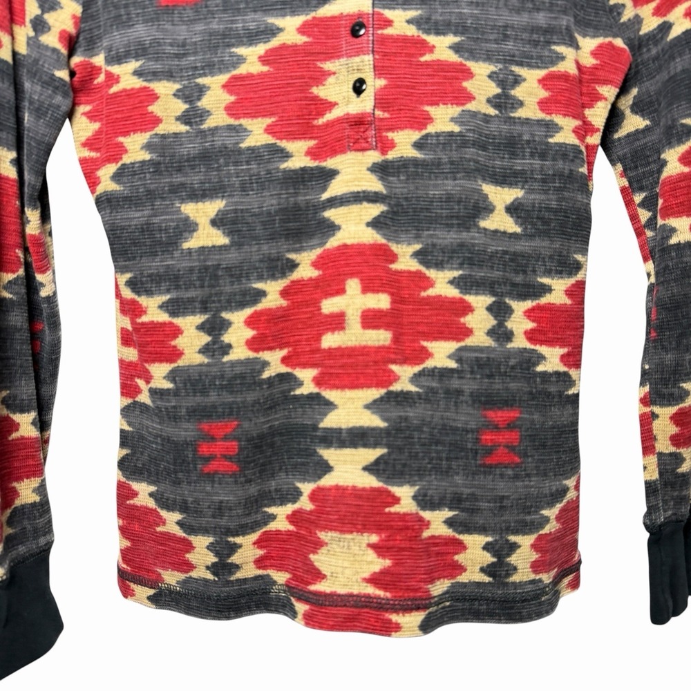 LRL Ralph Lauren Jeans Co Southwestern Aztec Print Thermal Henley Top Petite PM - Picture 9 of 10